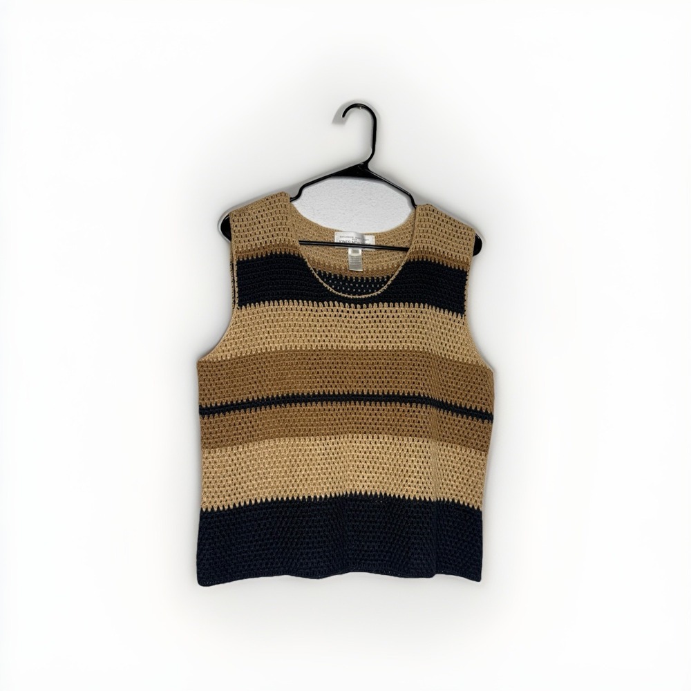 Vtg Jones New York Hand Knit Tank‎ Top Womens XL Linen Crochet Minimal Lagenlook